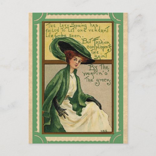 Vintage St Patricks Day Wearing Green Irish Poem Postcard