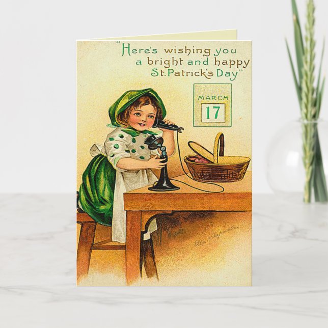 Vintage St. Patrick's Day Wishes Greeting Card (Front)