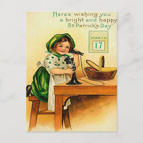 Vintage St Patricks Day Wishes  Postcard