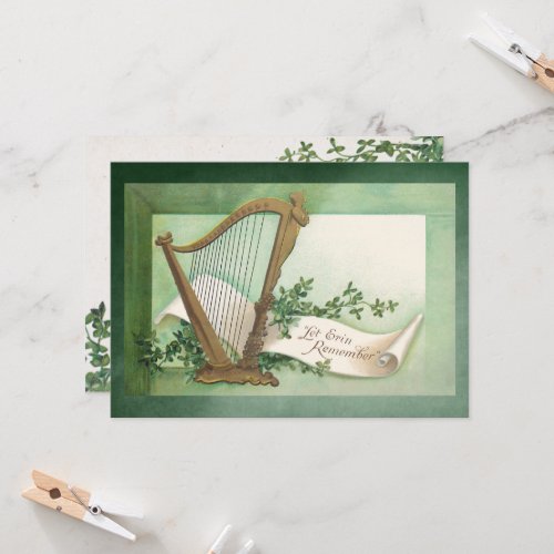 Vintage St Patricks Day with Harp and Clover Card