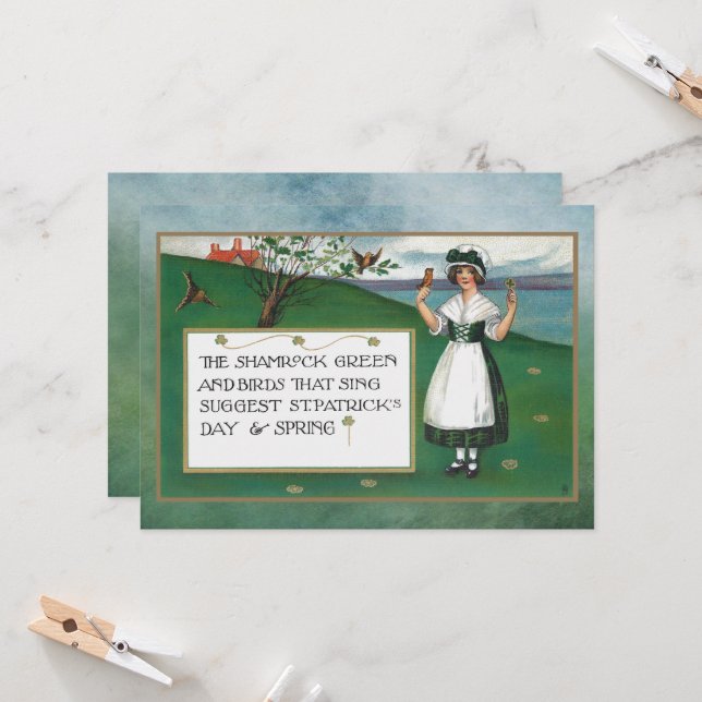 Vintage St. Patrick's Day with Irish Girl Card (Front/Back In Situ)