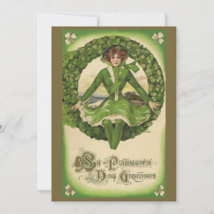 Vintage St. Patrick's Day, Wreath with Irish Lass Invitation