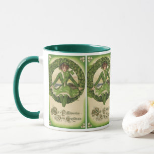 Vintage St. Patrick's Day, Wreath with Irish Lass Mug