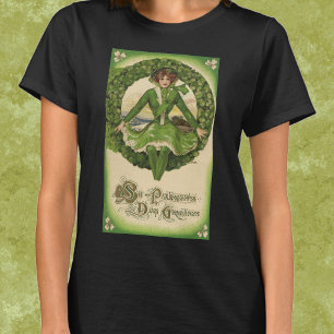 Vintage St. Patrick's Day, Wreath with Irish Lass T-Shirt