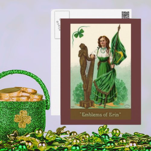 Vintage St Patricks Emblems of Erin Postcard