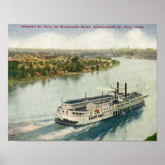 Vintage St Paul Mississippi River Steamer Poster