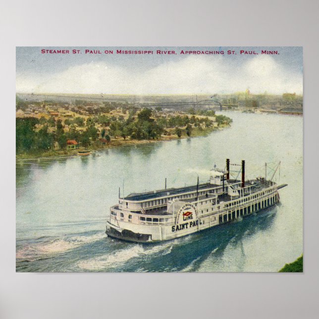 Vintage St Paul Mississippi River Steamer Poster (Front)