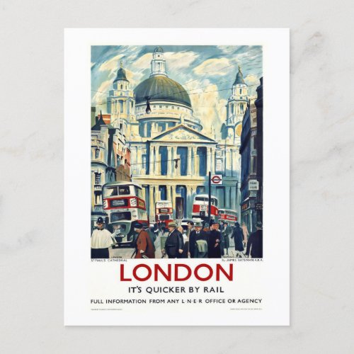 Vintage St Pauls Cathedral London Travel Poster Postcard