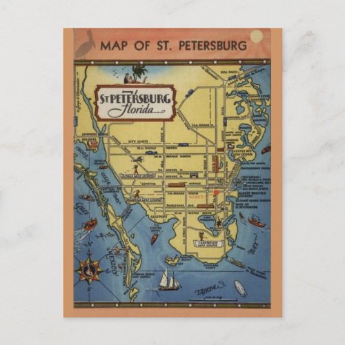 Vintage St Petersburg Florida Map Postcard