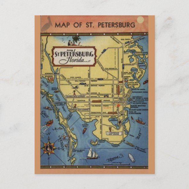 Vintage St. Petersburg Florida Map Postcard (Front)