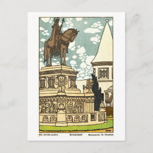 Vintage St. Stephen Monument in Budapest Postcard