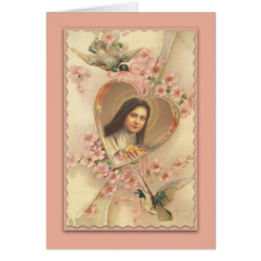 Vintage St. Therese Card with Pink Flowers (Front)