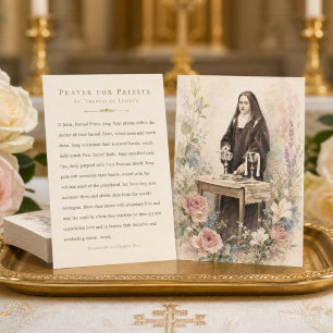 Vintage St. Therese Prayer for Priests Floral Holy Business Card