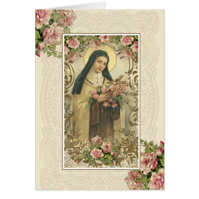 Vintage St. Therese Religious Pink Roses  Cards (Front)