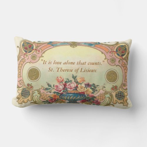 Vintage St Therese Roses Love Lumbar Pillow