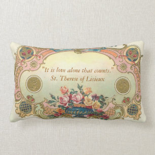 Vintage St. Therese Roses Love Lumbar Pillow