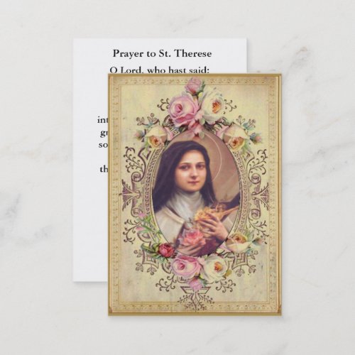 Vintage St Therese the Little Flower Prayer Business Card