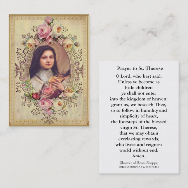 Vintage St. Therese the Little Flower Prayer Business Card (Front/Back)