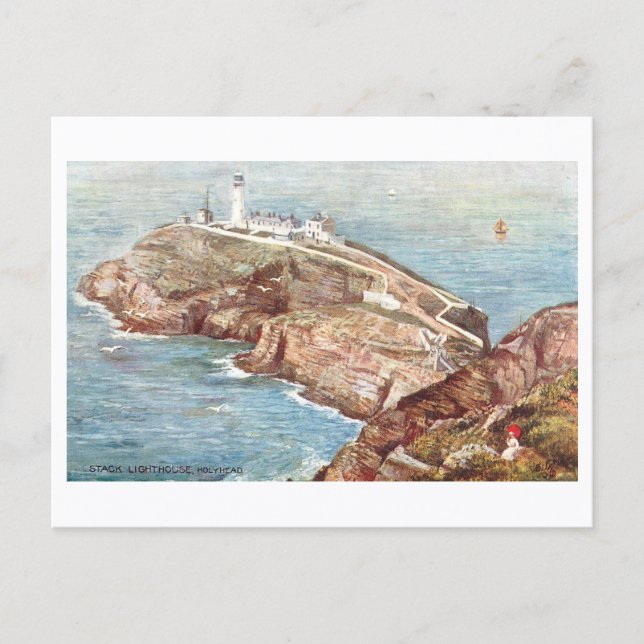 Vintage Stack Lighthouse in Holyhead, Wales Postcard (Front)