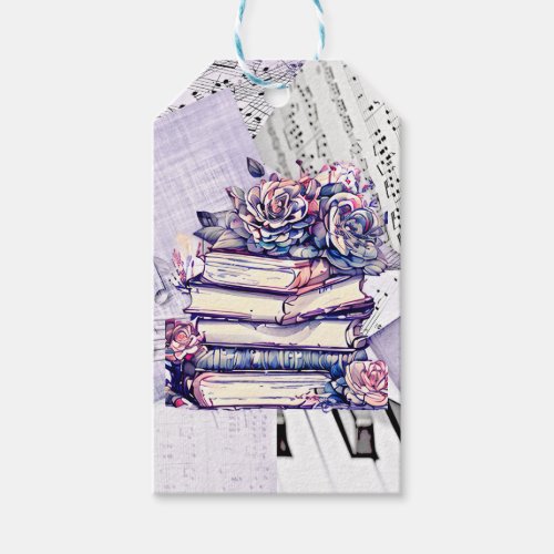 Vintage Stack of Books and Roses Gift Tags