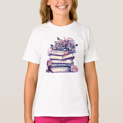 Vintage Stack of Books and Roses T_Shirt