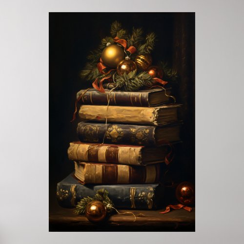 Vintage Stack of Books With Christmas Decoration