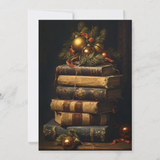 Vintage Stack of Books With Christmas Decoration Holiday Card