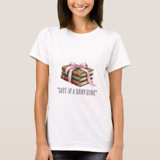 Vintage Stack of Books with Pink Ribbon Bow - Dark T-Shirt