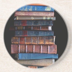 VIntage Stack of Old Books Sandstone Coaster