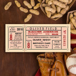 Vintage Stadium Ticket Baseball Birthday Invitation<br><div class="desc">An antique inspired baseball stadium bleacher admission ticket birthday party invitation. Great for kids, baseball fanatics and sports enthusiasts. Rsvp - contact information on removable stub and back as well for legibility. Most text is customizable, you can change the color and the backer color. Click "Customize It" and use the...</div>