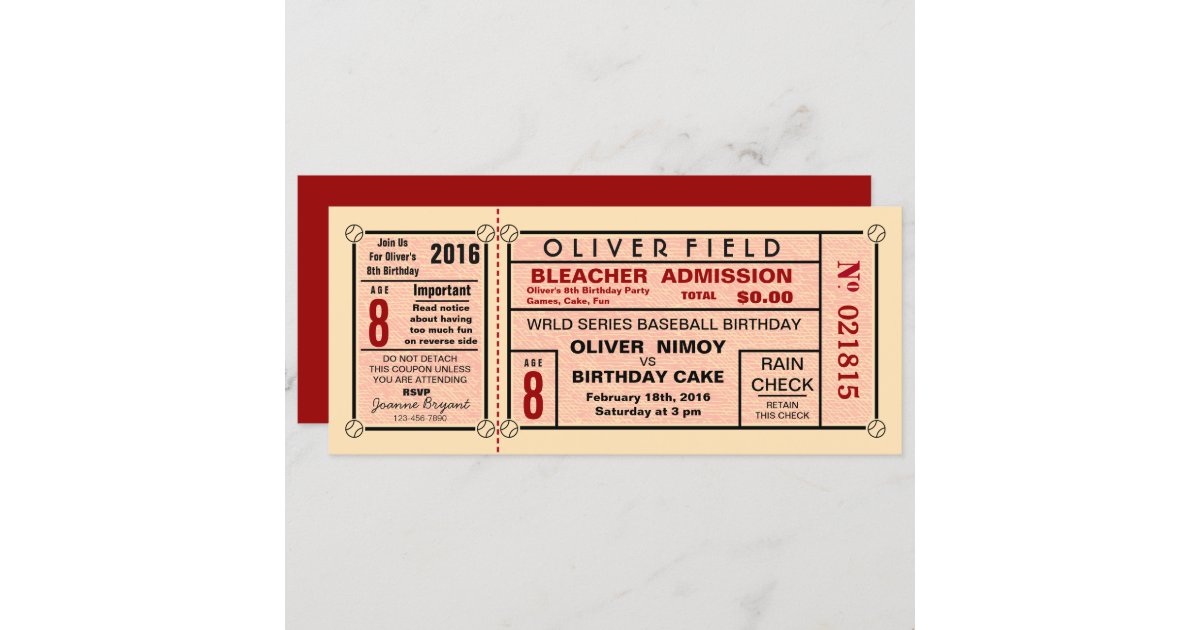 Vintage Stadium Ticket Baseball Birthday Invitation | Zazzle