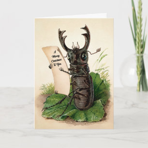 Vintage Stag Beetle Christmas Card