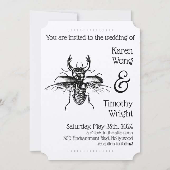 Vintage Stag Beetle Wedding Invitation (Front)