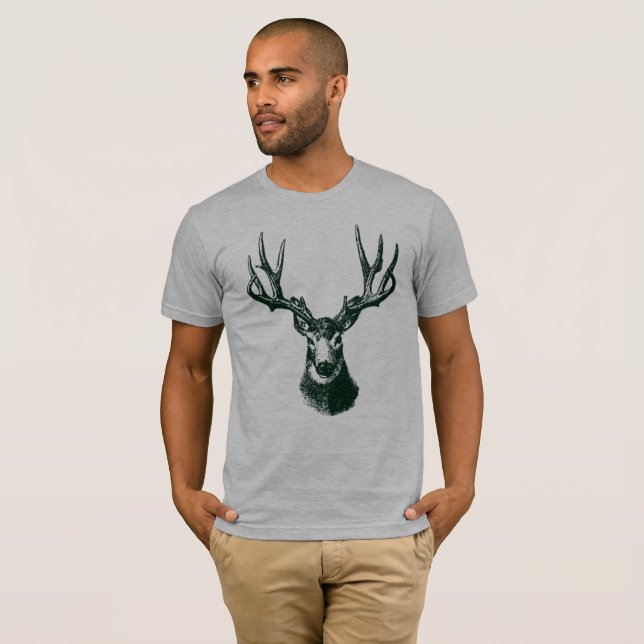 Vintage Stag Black and White Illustration T-Shirt (Front Full)
