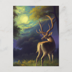 Vintage Stag Deer Black White Animal  Postcard
