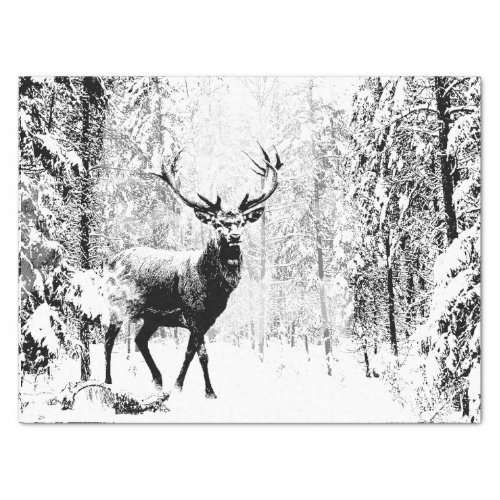 Vintage Stag Deer Black White Animal Tissue Paper