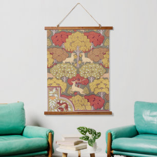 Vintage Stag Deer Forest Sage Green Pattern Hanging Tapestry