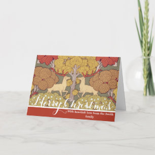 Vintage Stag Deer Forest Sage Green Pattern Holiday Card