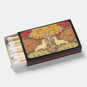 Vintage Stag Deer Forest Sage Green Pattern Matchboxes