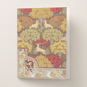 Vintage Stag Deer Forest Sage Green Pattern Pocket Folder