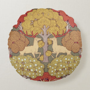 Vintage Stag Deer Forest Sage Green Pattern Round Pillow