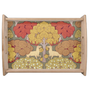 Vintage Stag Deer Forest Sage Green Pattern Serving Tray