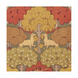 Vintage Stag Deer Forest Sage Green Pattern Wood Wall Art