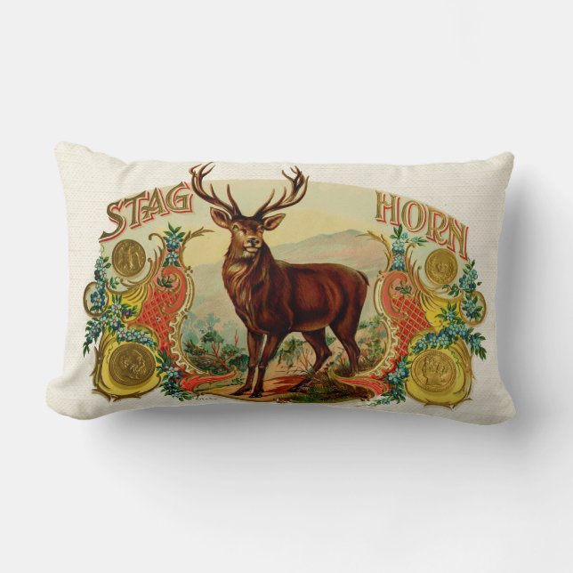 Vintage Stag Horn Lumbar Pillow (Front)