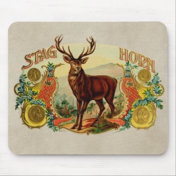 Vintage Stag Horn Mouse Pad by BluePress at Zazzle