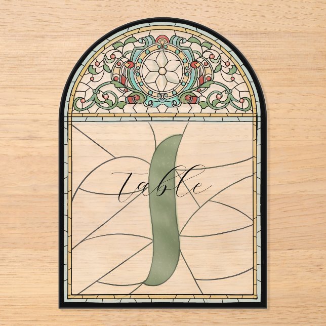 Vintage Stained Glass Effect Acrylic Table Numbers (Front)