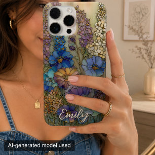 Vintage Stained Glass Garden Floral Personalized iPhone 16 Pro Max Case