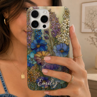 Vintage Stained Glass Garden Floral Personalized iPhone 16 Pro Max Case