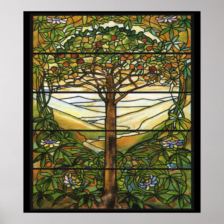 Vintage Stained Glass Pattern Apple Tree Art Print Zazzle