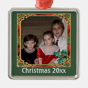 Vintage Stained Glass Photo Frame Red Green Metal Ornament